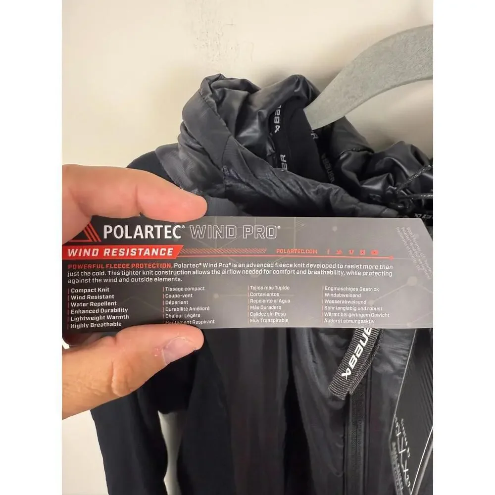 NWT Bauer Hockey FLC Polartech Full Zip Hooded Jacket Black (MULTIPLE SIZES) - Picture 2 of 4